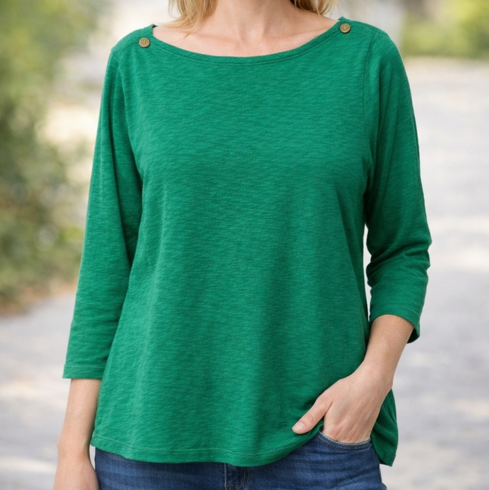 J Crew Painter Tee Women's Green 3/4 Sleeve Top | Size Large
